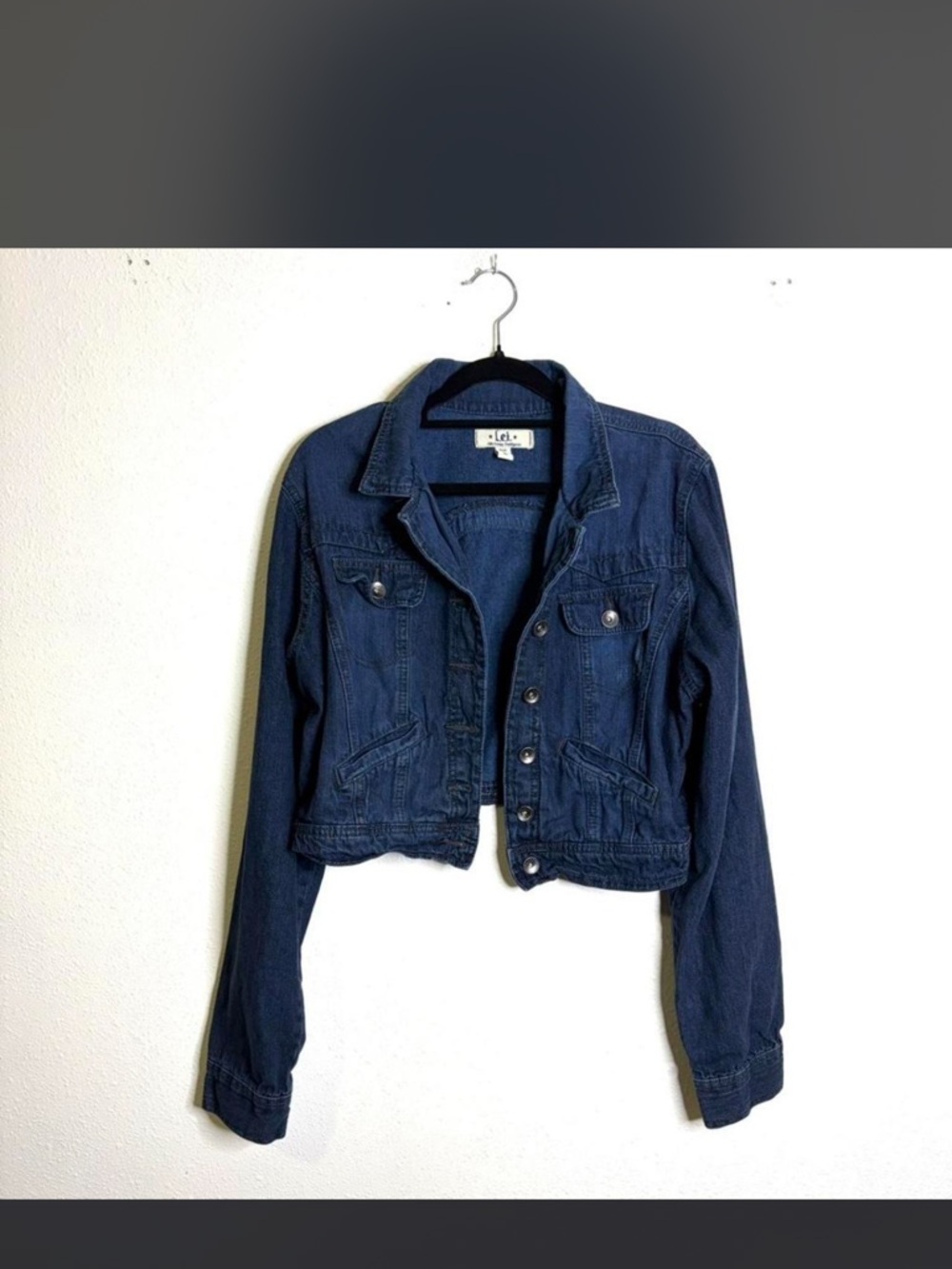 lei Y2k vintage Dark Blue Cropped Denim Jacket Jean Sz XL cotton blend